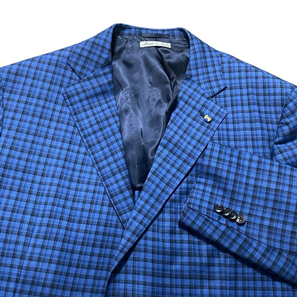 Belvest Sport Coat Men Sz 46 S Blue S130's Wool Plaid Unstructured Bespoke Italy